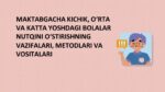 MAKTABGACHA KICHIK, O‘RTA VA KATTA YOSHDAGI BOLALAR NUTQINI O‘STIRISHNING VAZIFALARI, METODLARI VA VOSITALARI_001