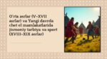 O‘RTA ASRLAR (V-XVII ASRLAR) VA YANGI DAVRDA CHET EL MAMLAKATLARIDA JISMONIY TARBIYA VA SPORT (XVIII-XIX ASRLAR)_001