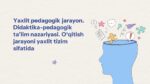 YAXLIT PEDAGOGIK JARAYON. DIDAKTIKA-PEDAGOGIK TA’LIM NAZARIYASI. O‘QITISH JARAYONI YAXLIT TIZIM SIFATIDA_001