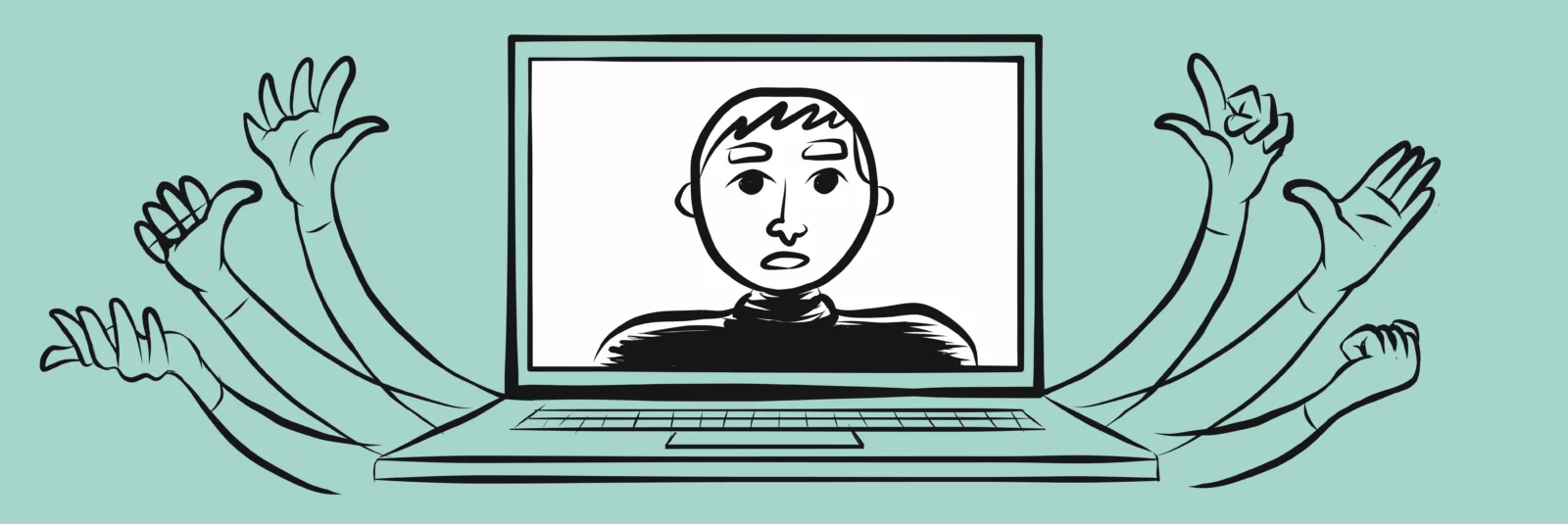 Noutbukdagi odamning yuzi, videodagi yuz ifodalari juda muhimdir