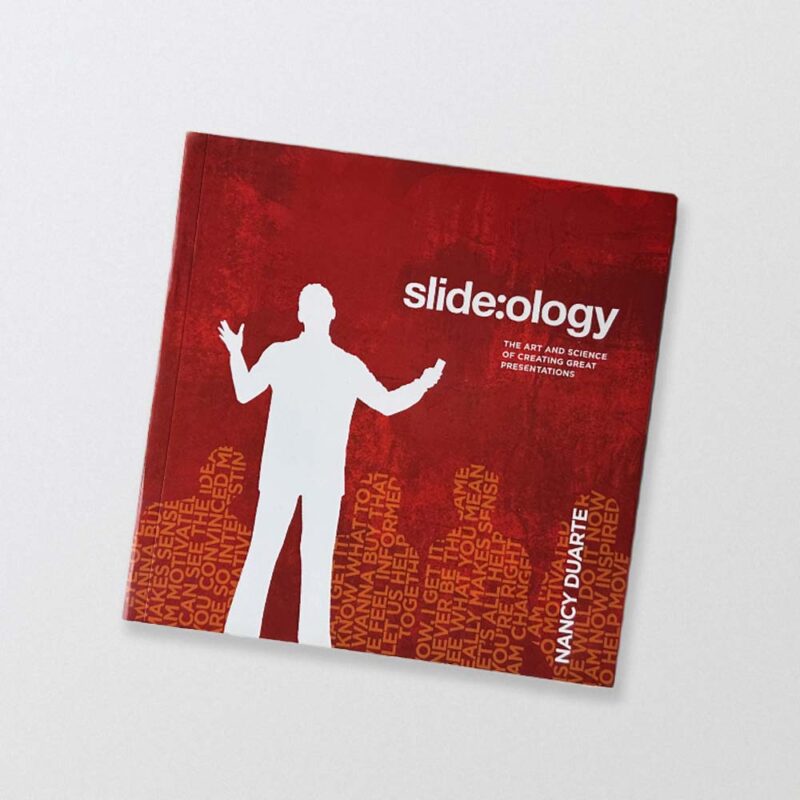 Ishda yaxshiroq muloqot qilish uchun sakkizta kitobning ettinchisi. Slide:ology muqovasi: Nensi Duarte tomonidan ajoyib taqdimotlar yaratish san'ati va ilmi.