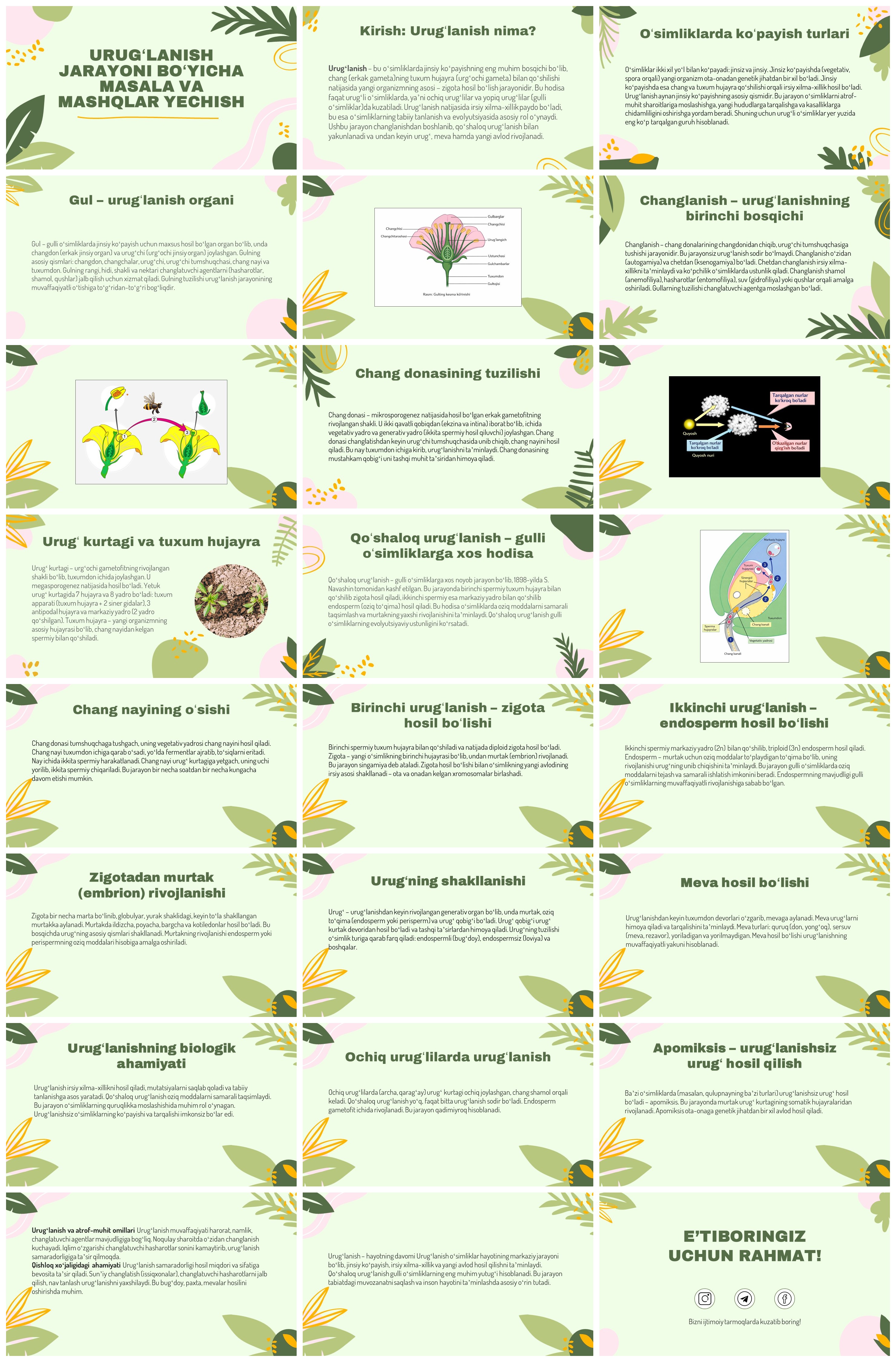 URUG‘LANISH JARAYONI BO‘YICHA MASALA VA MASHQLAR YECHISH