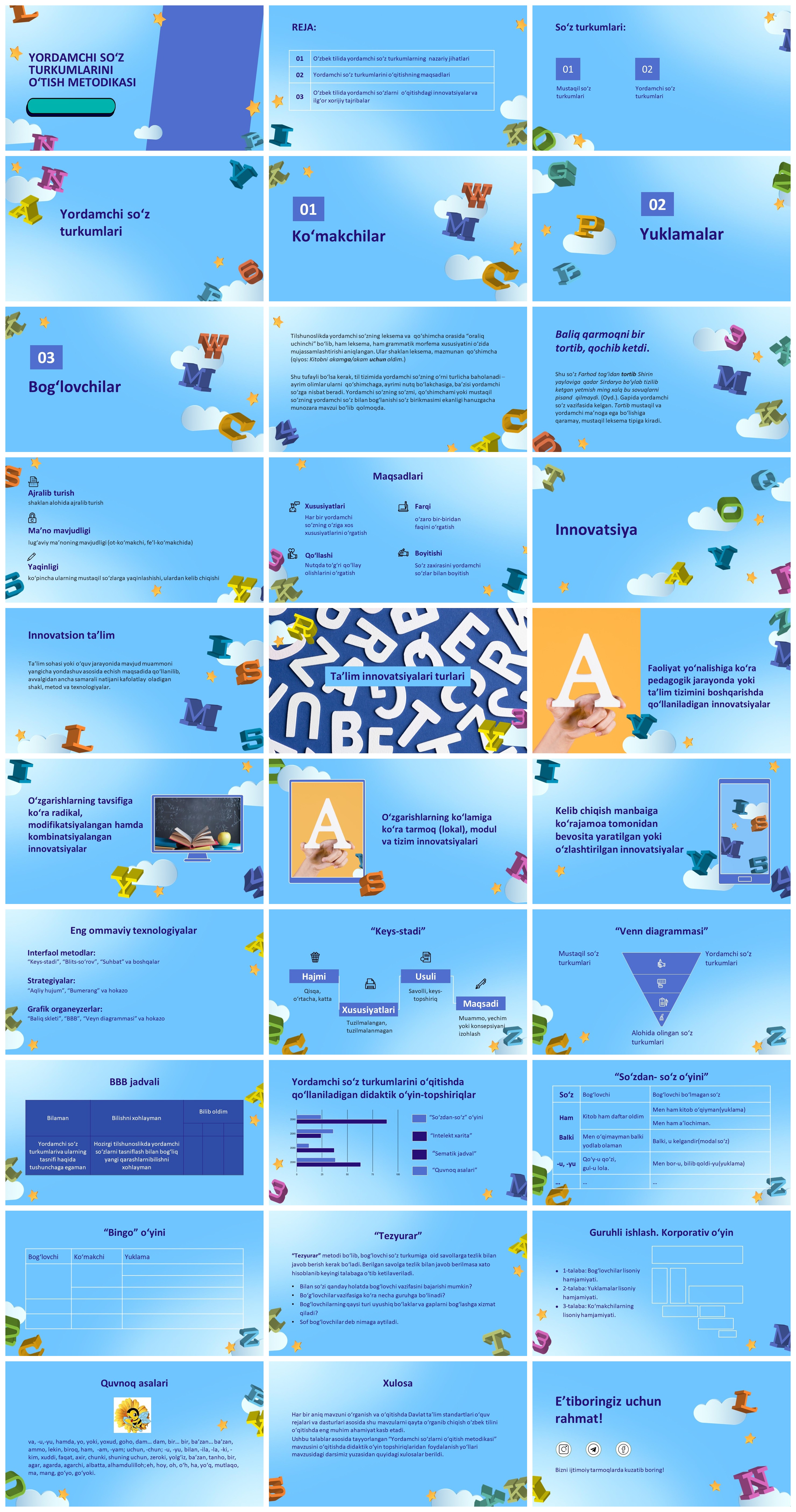 YORDAMCHI SOʻZ TURKUMLARINI OʻTISH METODIKASI