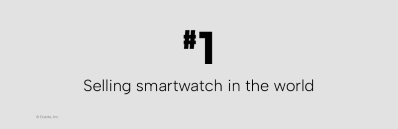 Kontrastni aks ettiruvchi Apple mahsuloti taqdimotidan slaydga misol