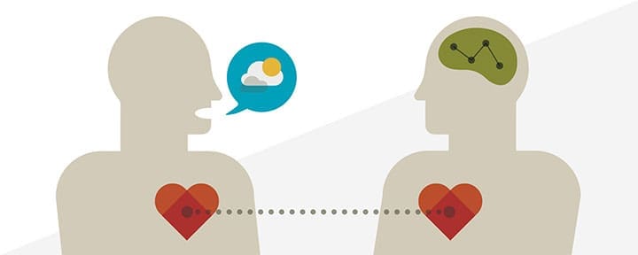 hamdardlik uchun hikoyalar, ikki kishining yuraklarini bog'laydigan chiziq bilan gaplashayotgani tasviri