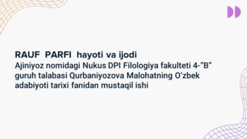 Rauf Parfi hayoti va ijodi (2) mavzusidagi PPTX taqdimot muqovasi