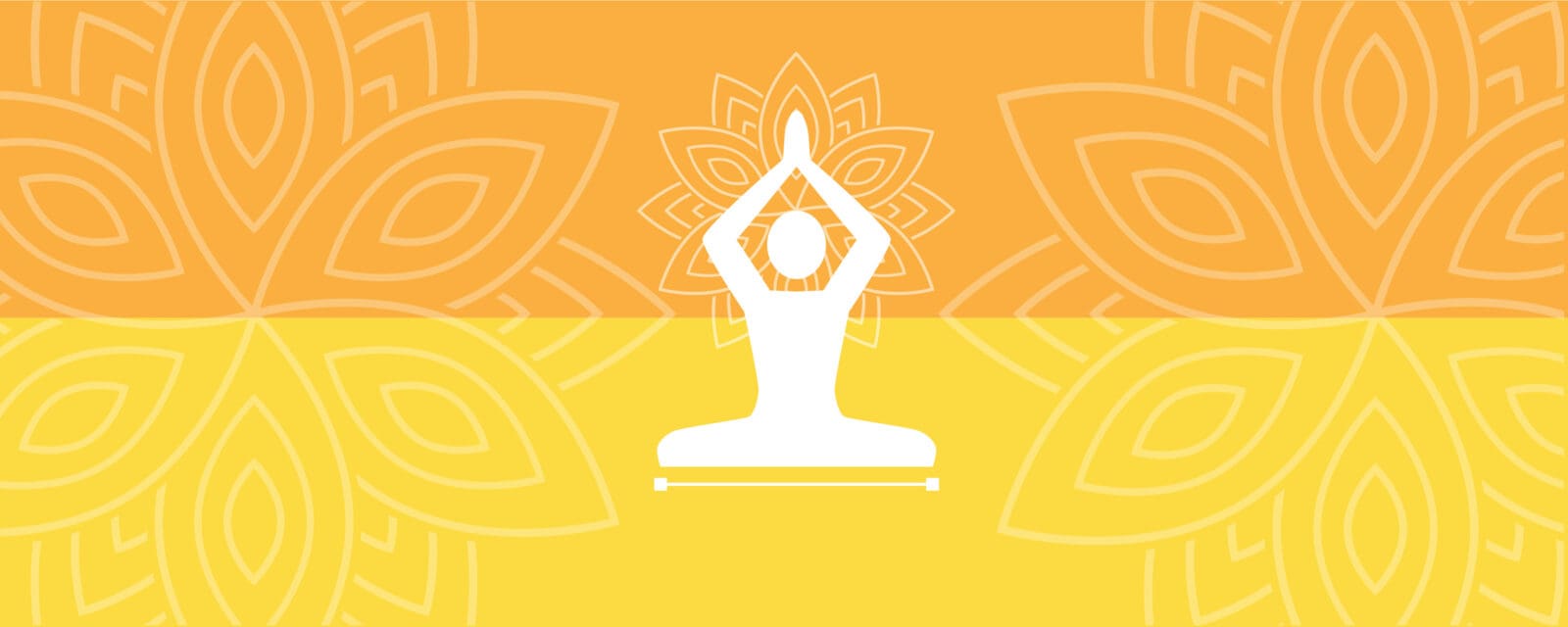Orqa fonda lotus gullari bilan yoga pozasidagi odam silueti