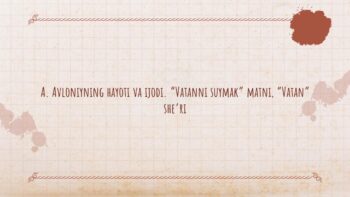 A. Avloniyning hayoti va ijodi. Vatanni suymak matni, Vatan she'ri