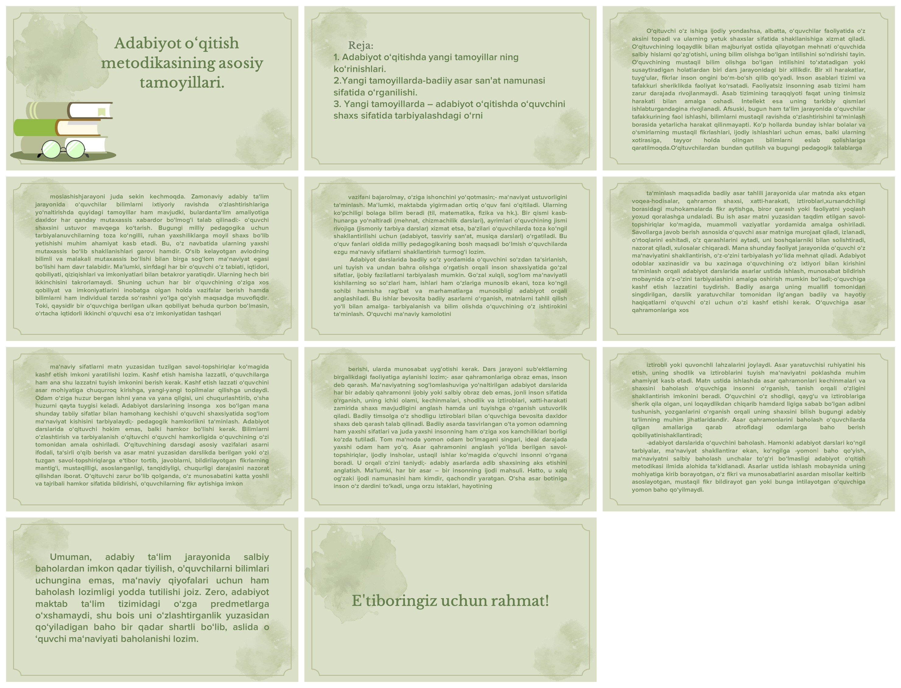 Adabiyot o‘qitish metodikasining asosiy tamoyillari