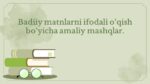 Badiiy matnlarni ifodali o‘qish mashqlari