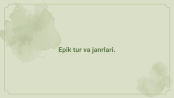 Epik tur va janrlari