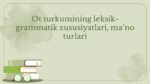 Ot turkumining leksik-grammatik xususiyatlari