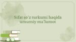 Sifat so‘z turkumi haqida umumiy ma’lumot