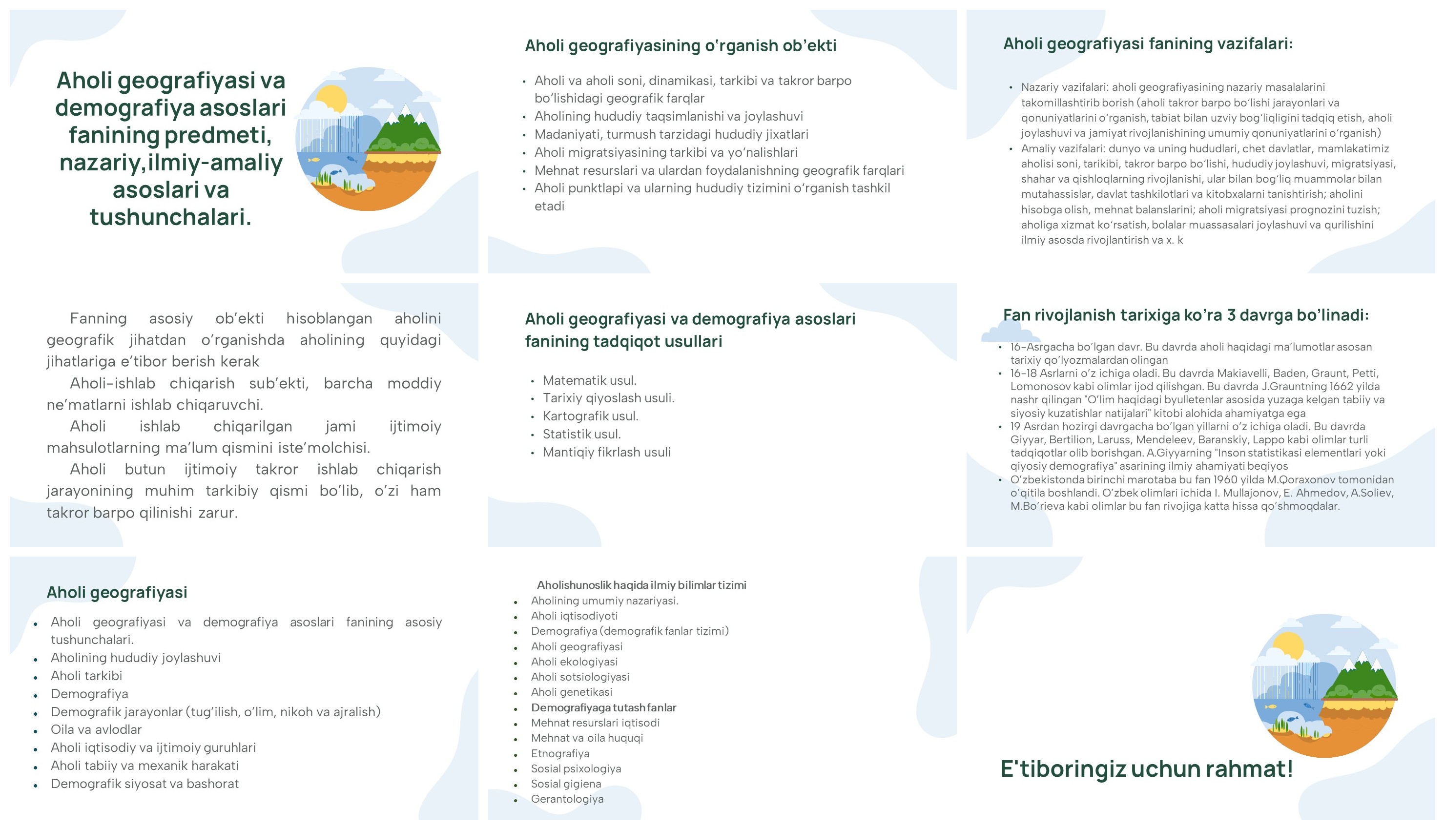Aholi geografiyasi va demografiya asoslari fanining predmeti va usullari