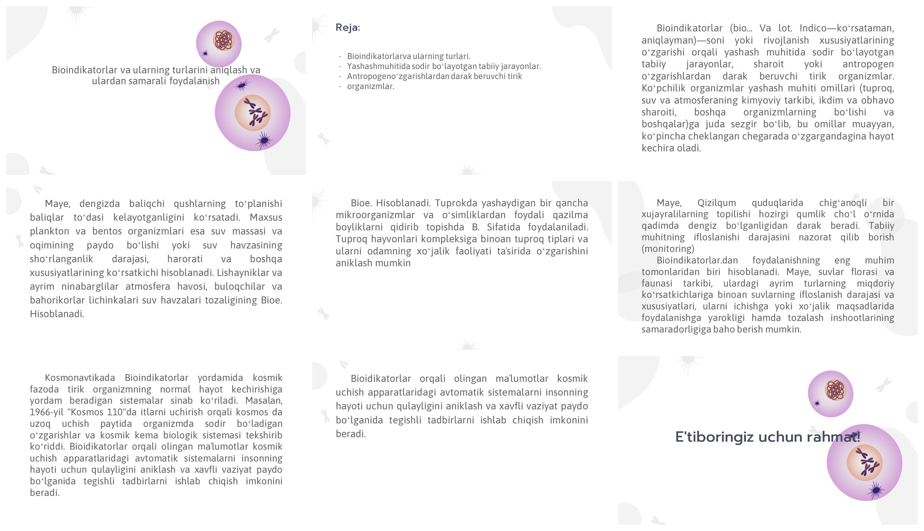 Bioindikatorlar turlari va ulardan foydalanish