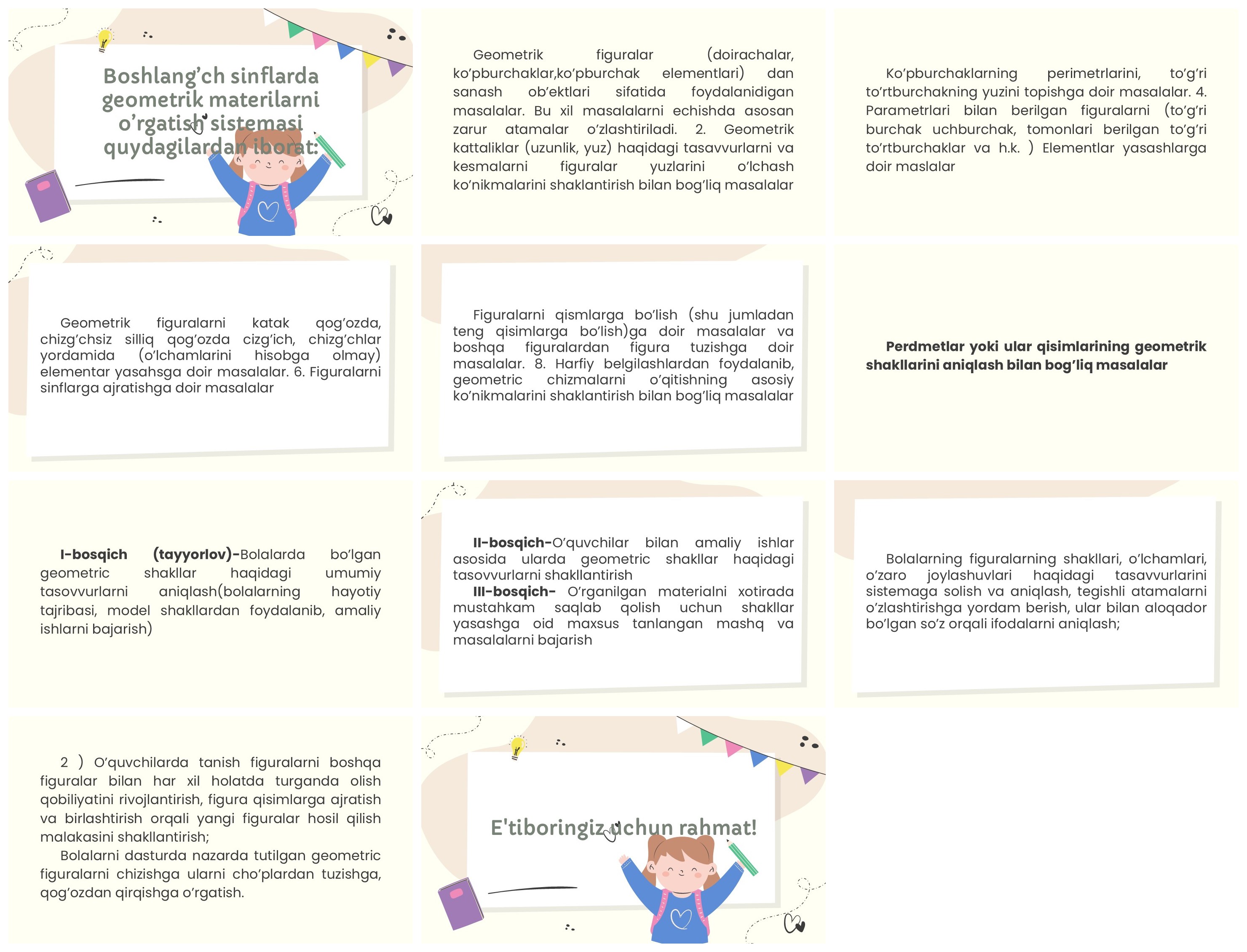 Boshlang'ich sinflarda geometrik materiallarni o'rgatish metodikasi