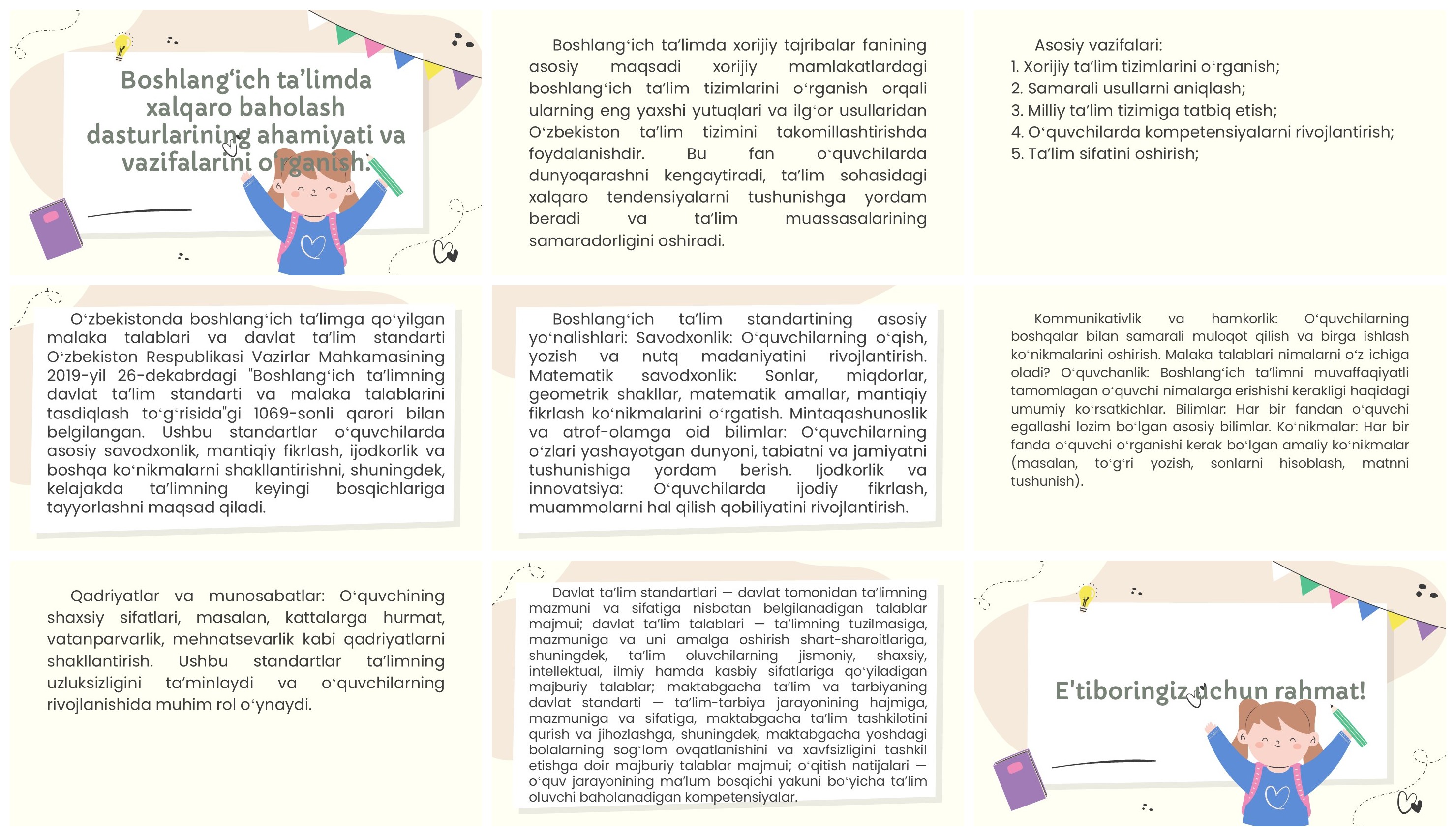 Boshlang'ich ta'limda xorijiy tajribalar fanining predmeti va vazifalari