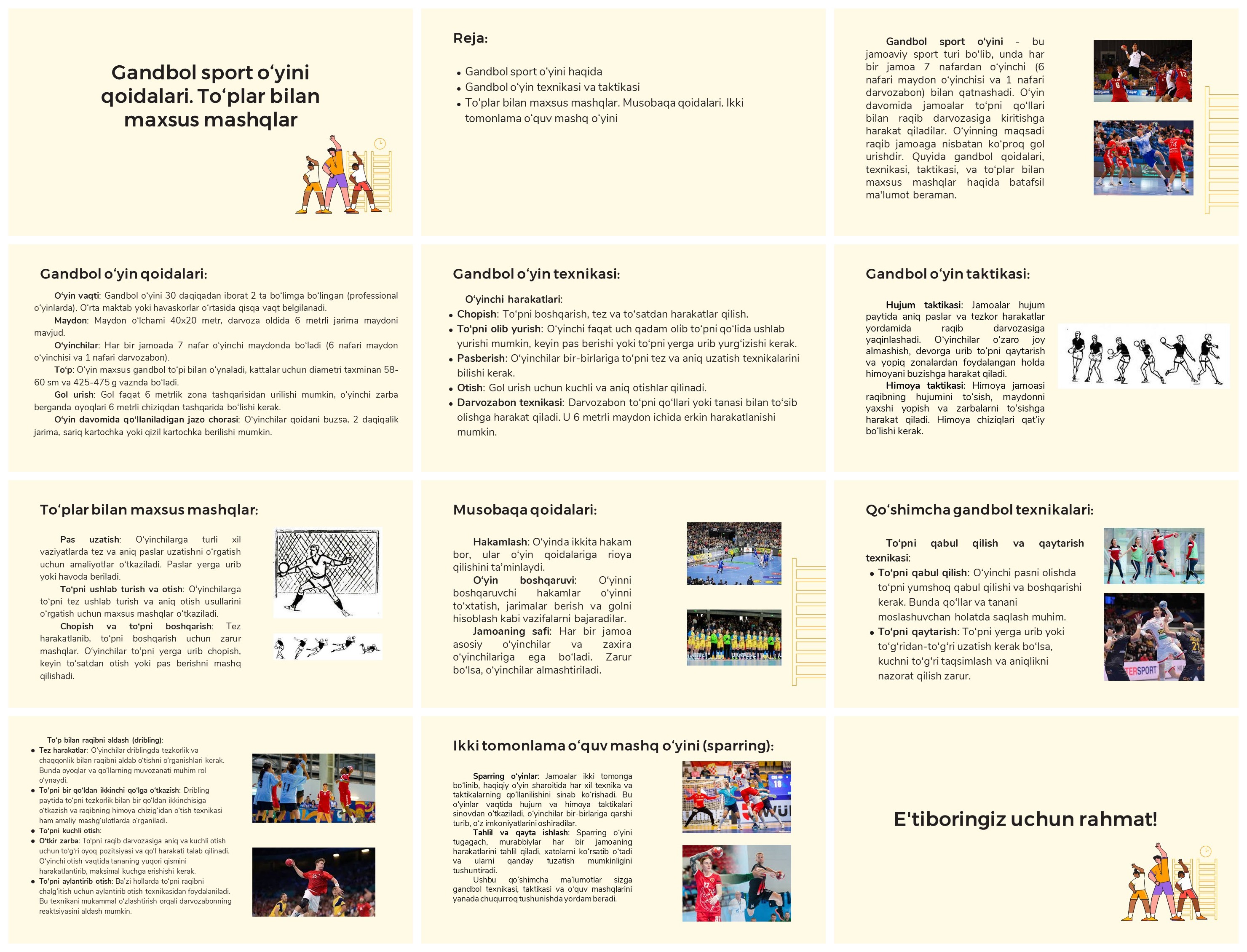 Gandbol sport o'yini qoidalari va texnikasi