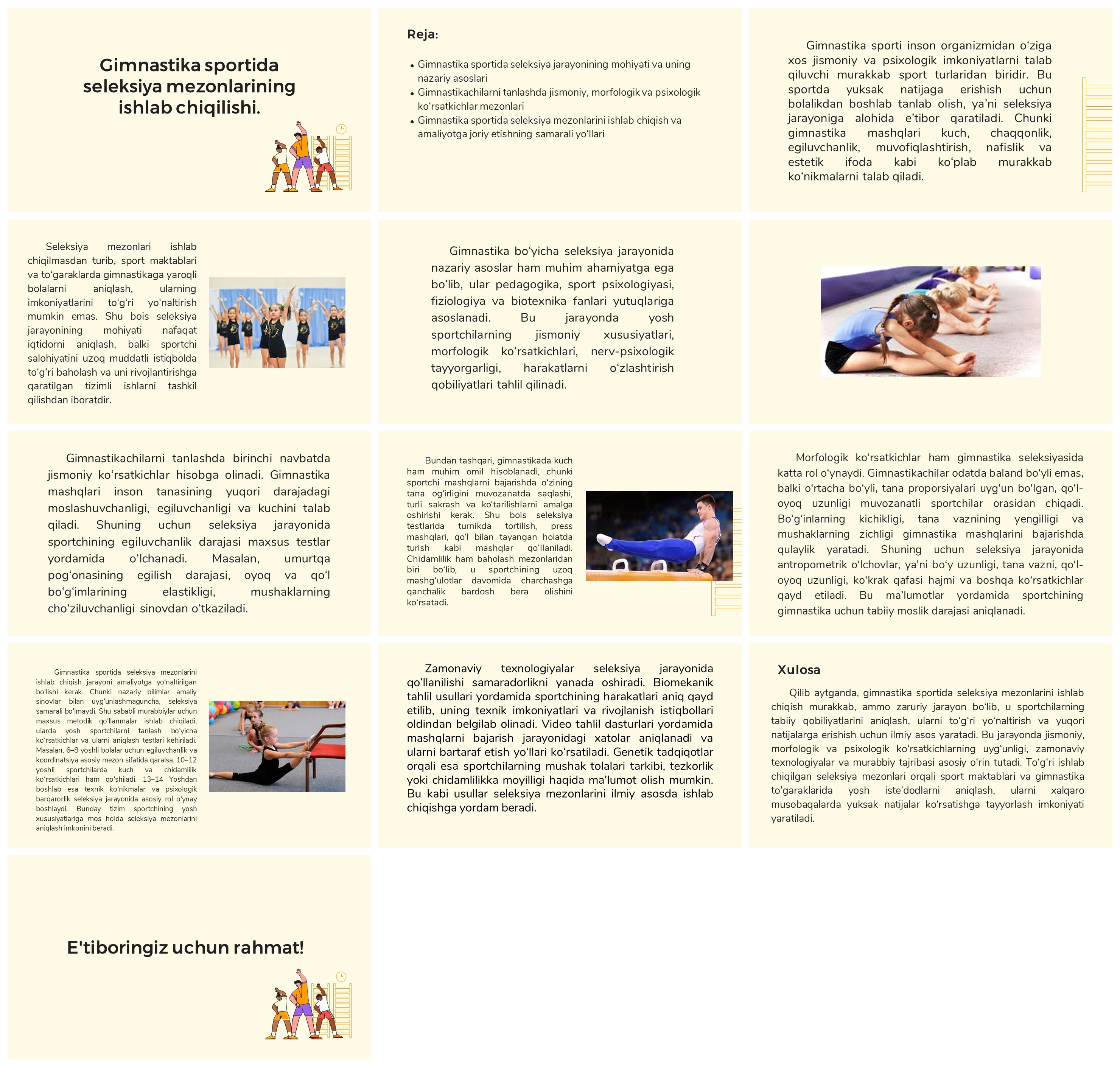 Gimnastika seleksiya mezonlari ishlab chiqish