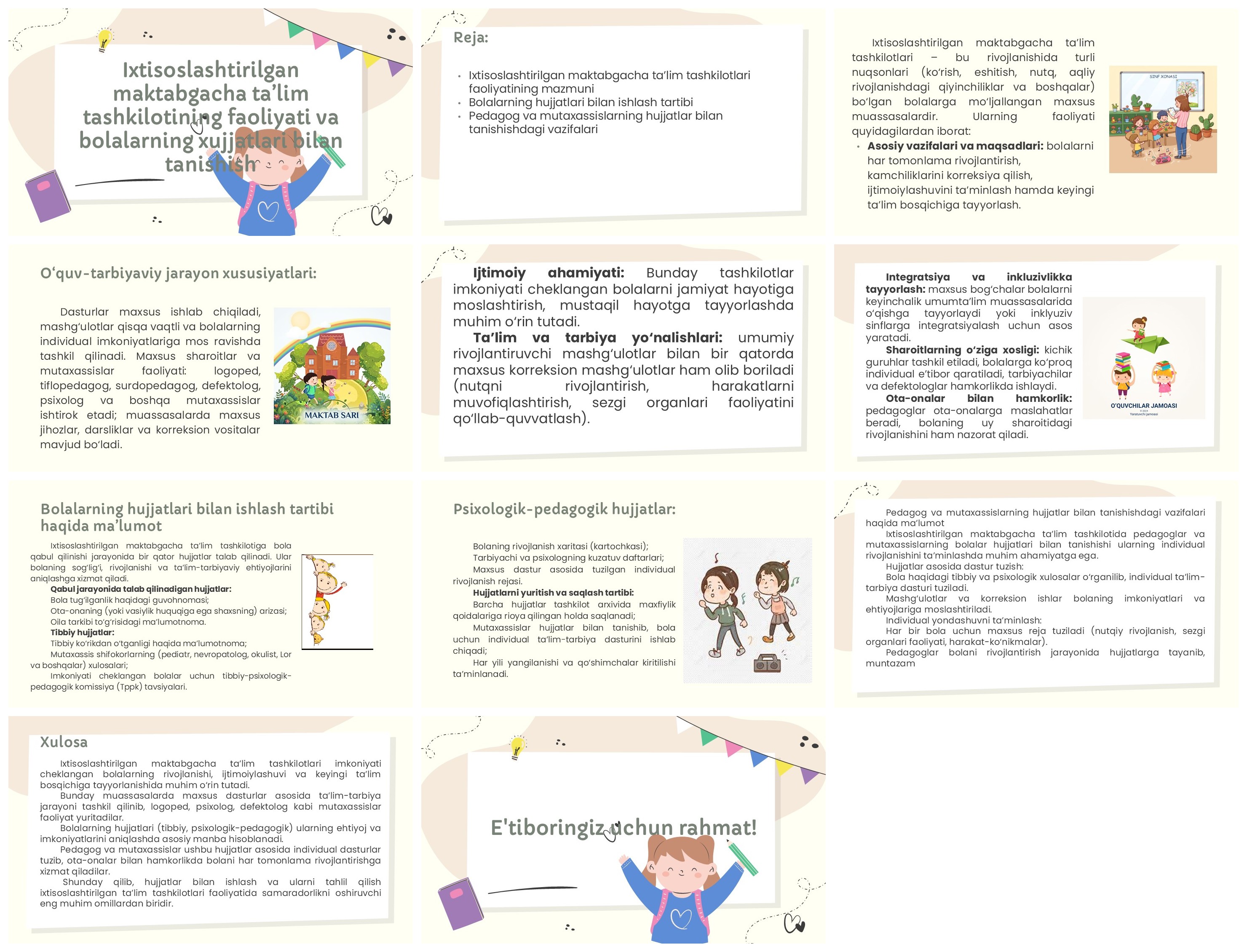 Ixtisoslashtirilgan maktabgacha ta'lim tashkiloti faoliyati
