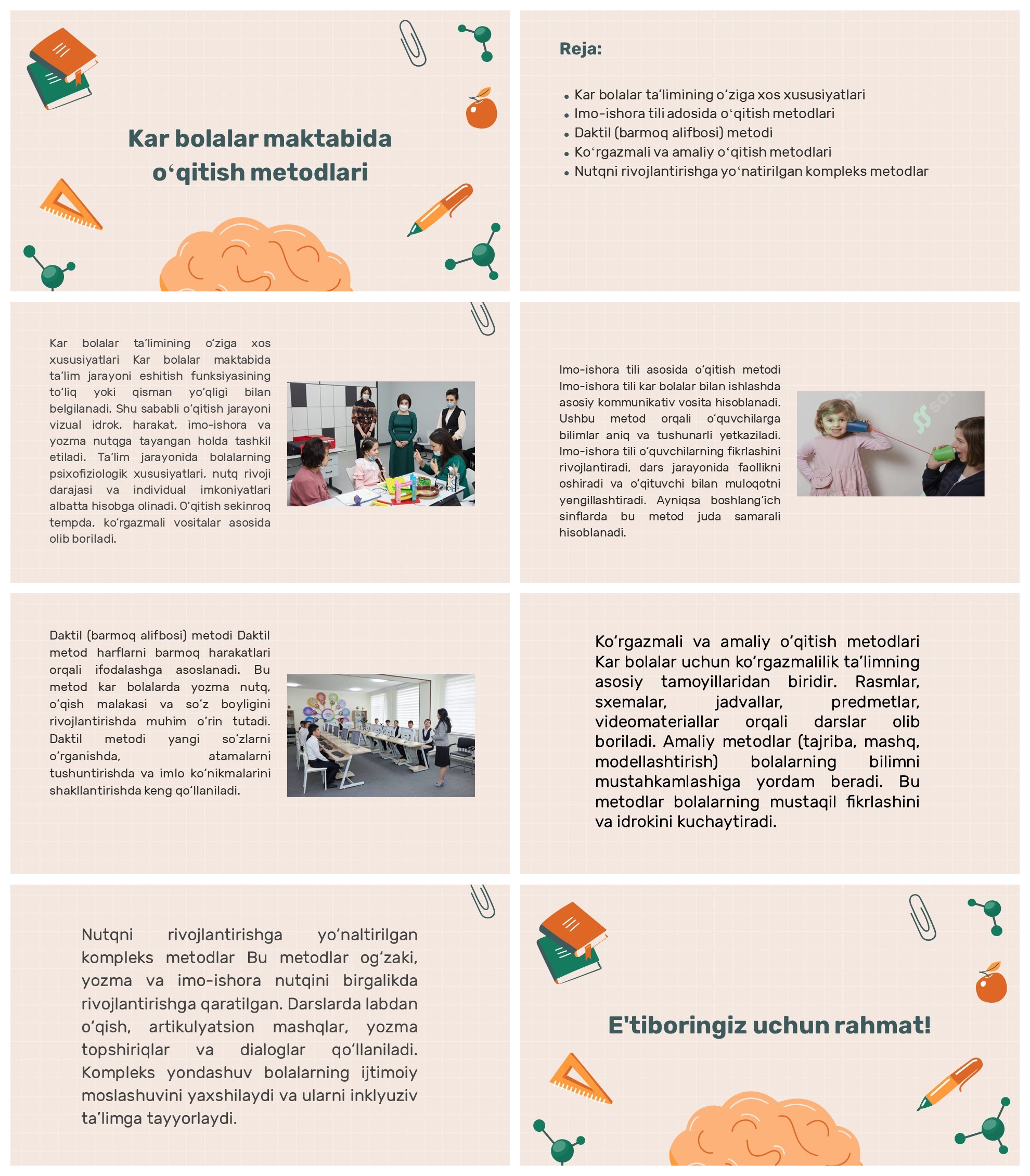 Kar bolalar maktabida o'qitish metodlari