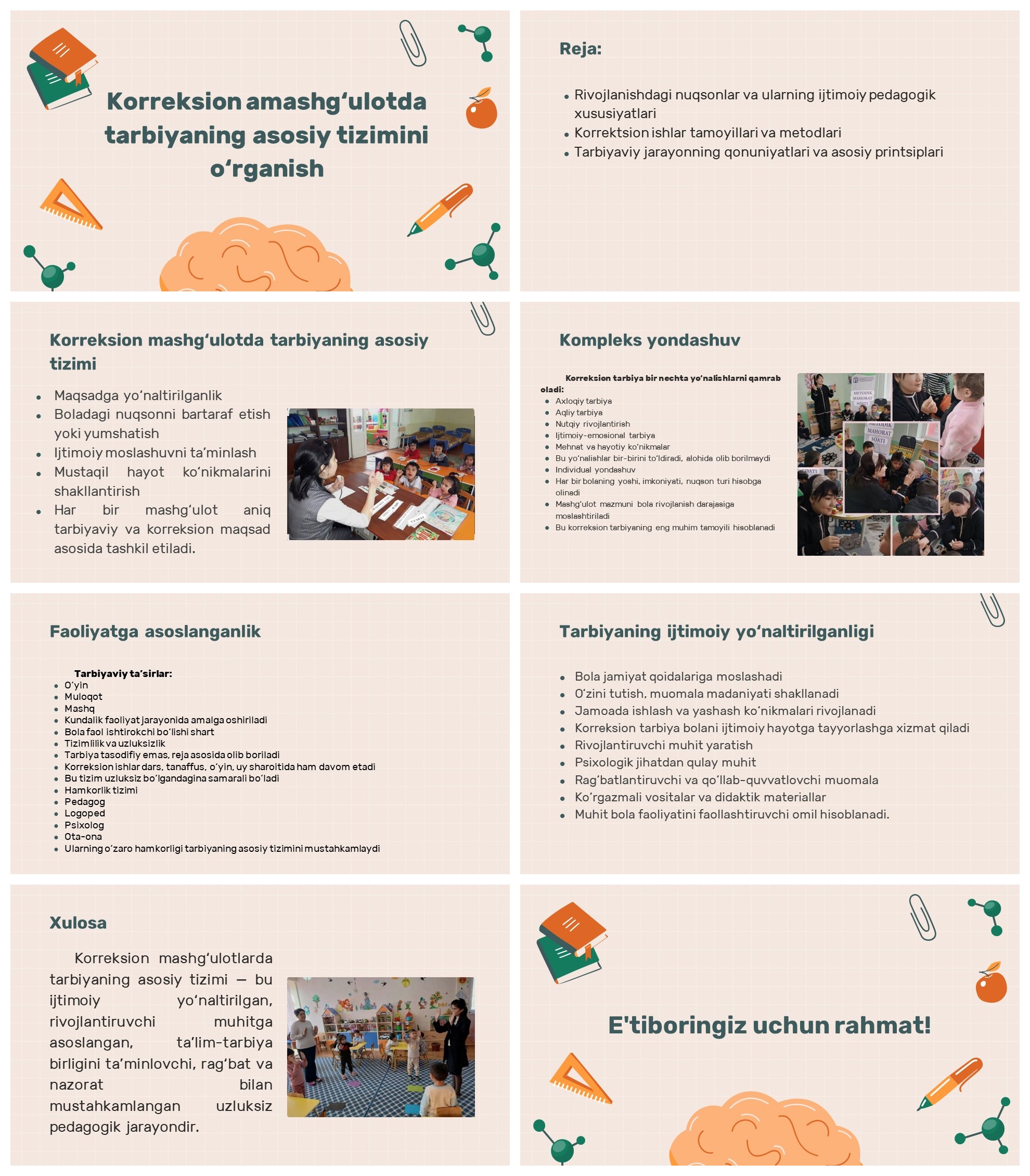 Korreksion mashg‘ulotda tarbiya tizimi
