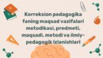 Korreksion pedagogika fanining maqsad va vazifalari