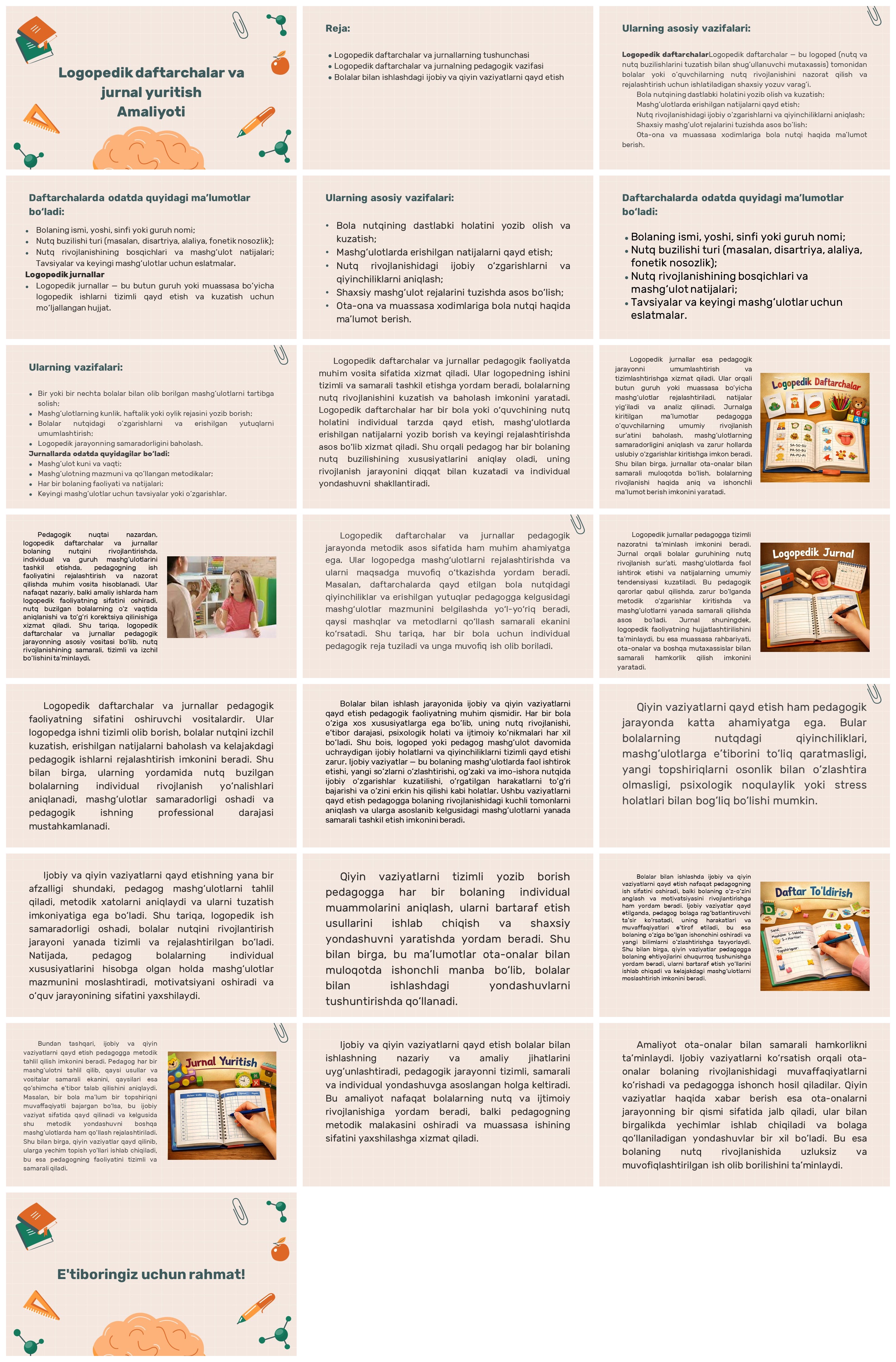 Logopedik daftarchalar va jurnal yuritish amaliyoti