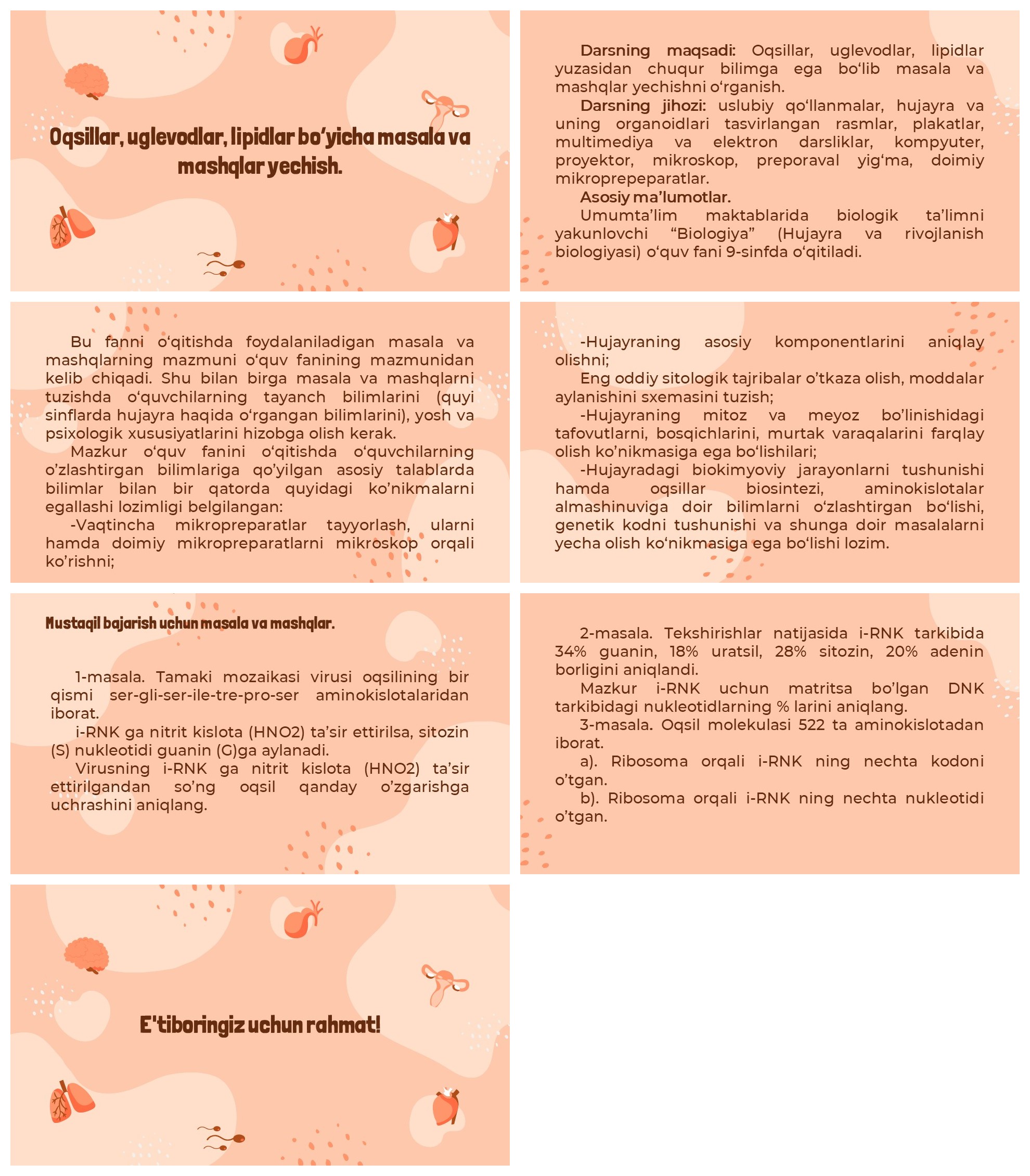 Oqsillar uglevodlar lipidlar masala yechish