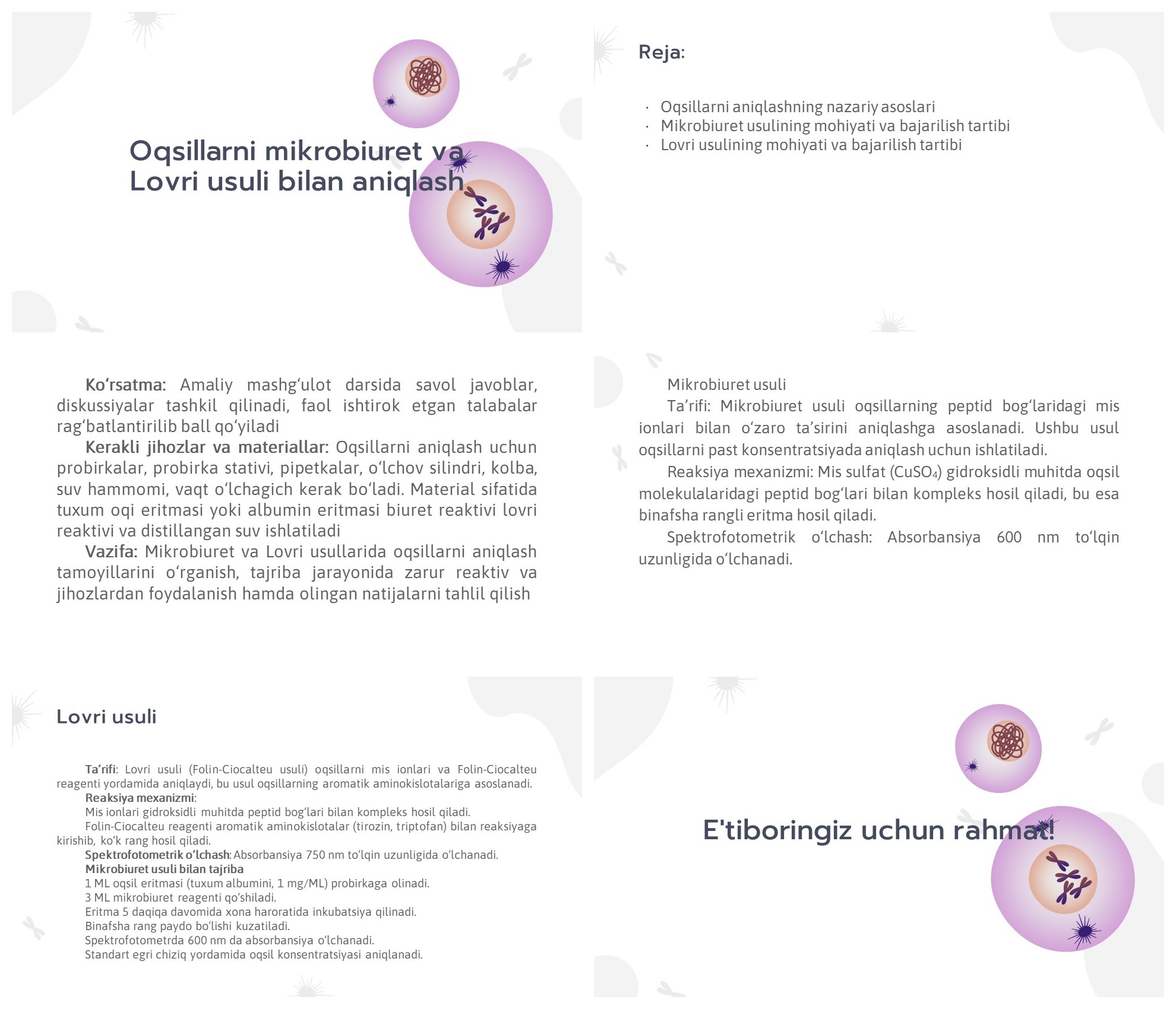 Oqsillarni mikrobiuret va Lovri usuli bilan aniqlash
