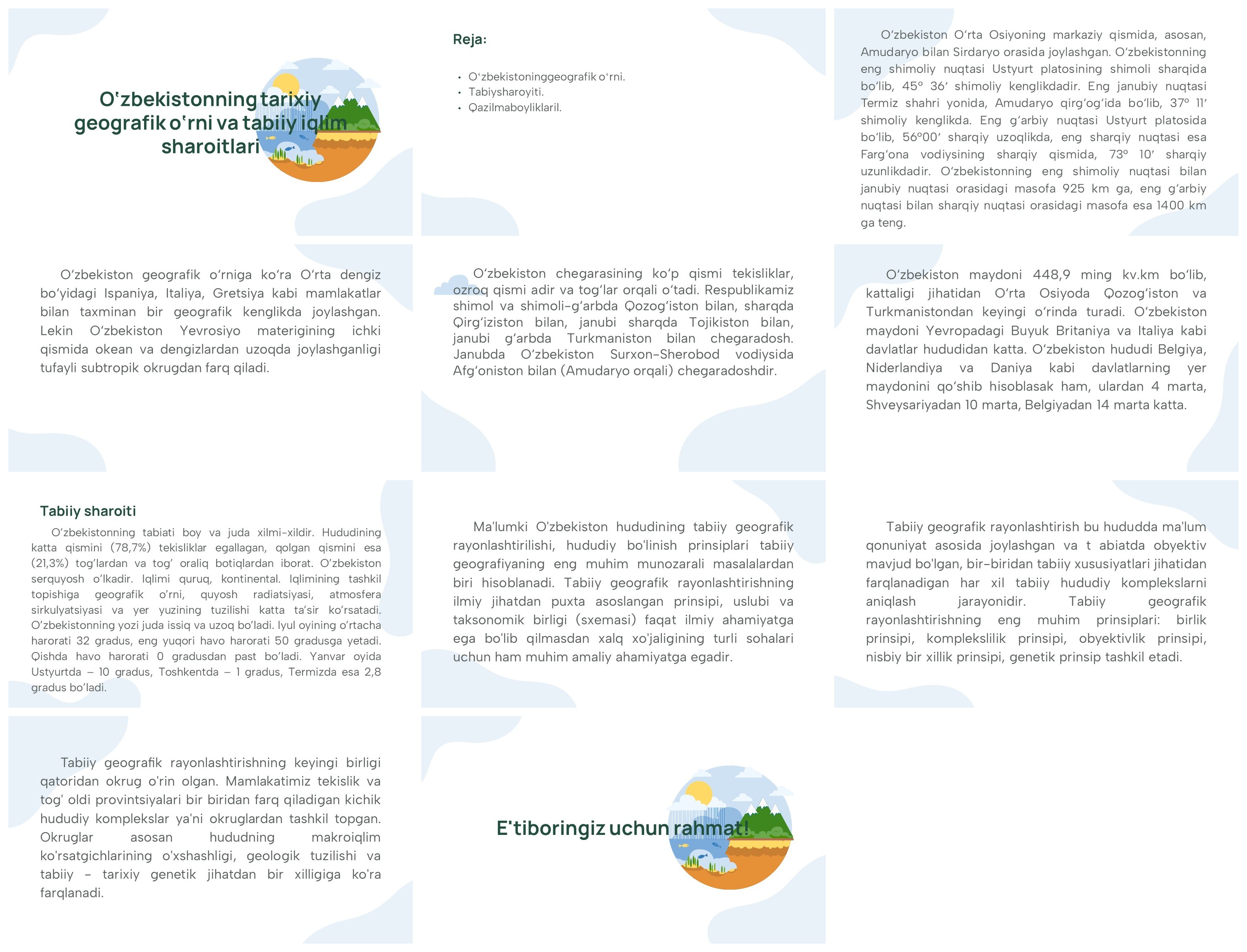 O‘zbekistonning geografik o‘rni va iqlimi