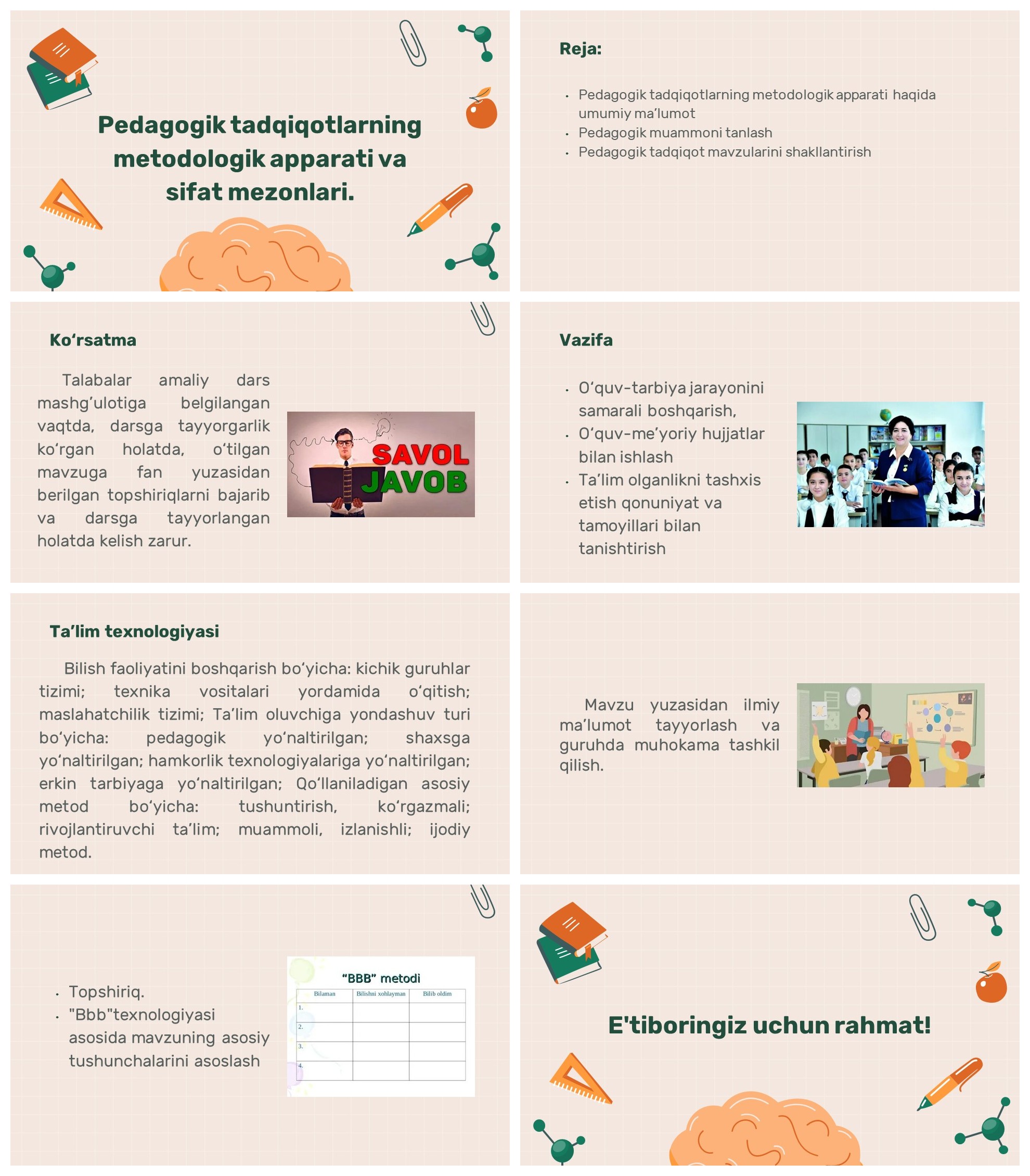 Pedagogik tadqiqotlarning metodologik apparati va sifat mezonlari