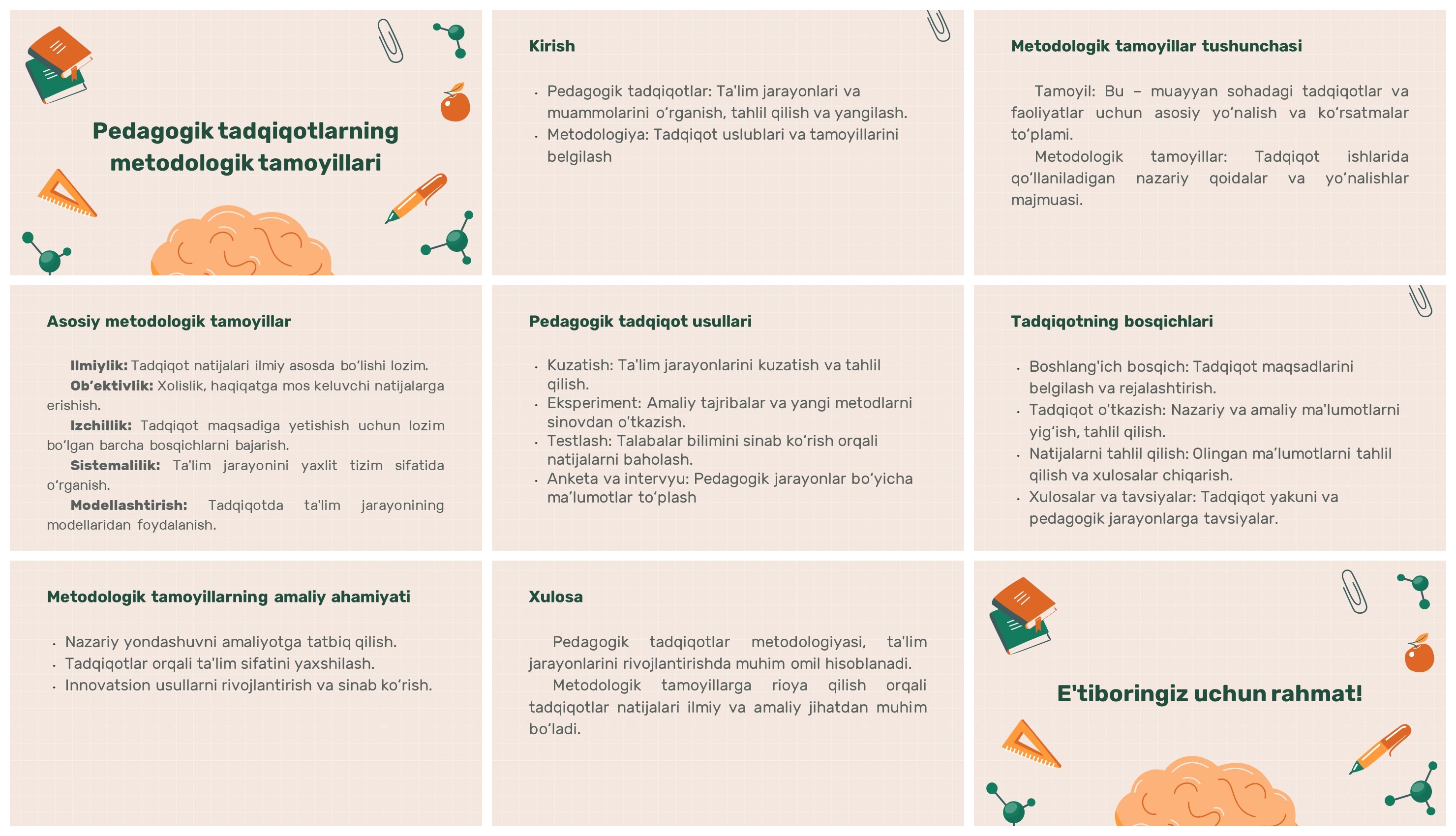 Pedagogik tadqiqotlarning metodologik tamoyillari