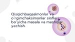 Qisqichbaqasimonlar va o'rgimchaksimonlar masala va mashqlar