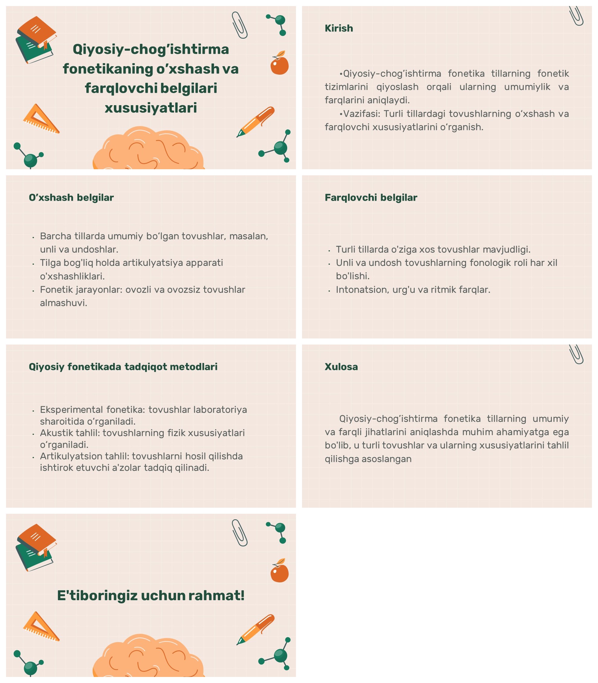Qiyosiy-chog'ishtirma fonetikaning o'xshash va farqlovchi belgilari