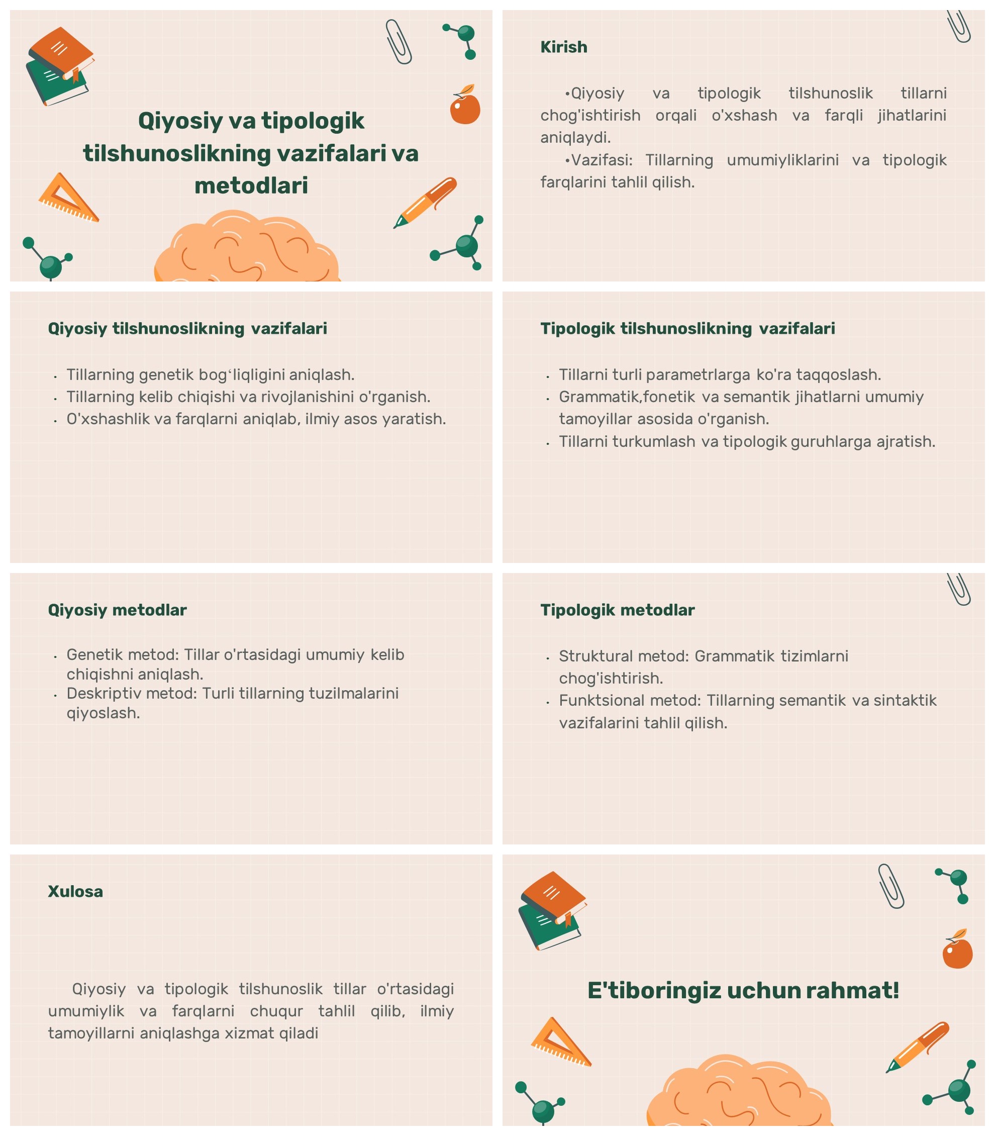Qiyosiy va tipologik tilshunoslik vazifalari metodlari