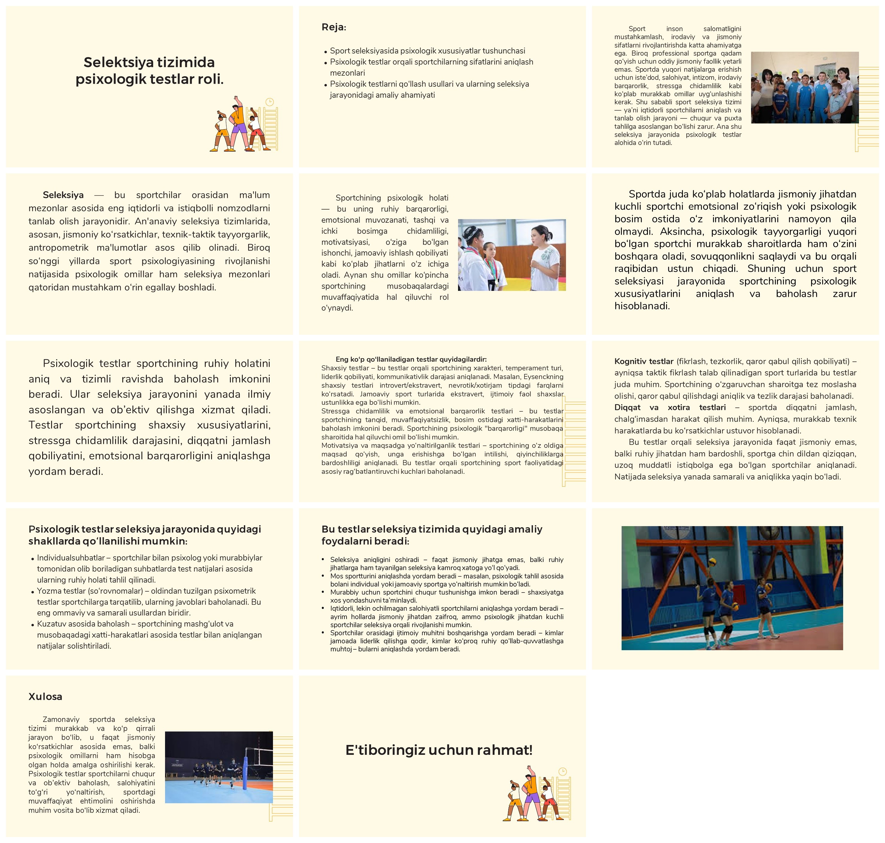 Sport seleksiyasida psixologik testlarning ahamiyati