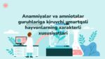 Anamniyalar va amniotalar guruhlariga kiruvchi umurtqali hayvonlarning xarakterli xususiyatlari